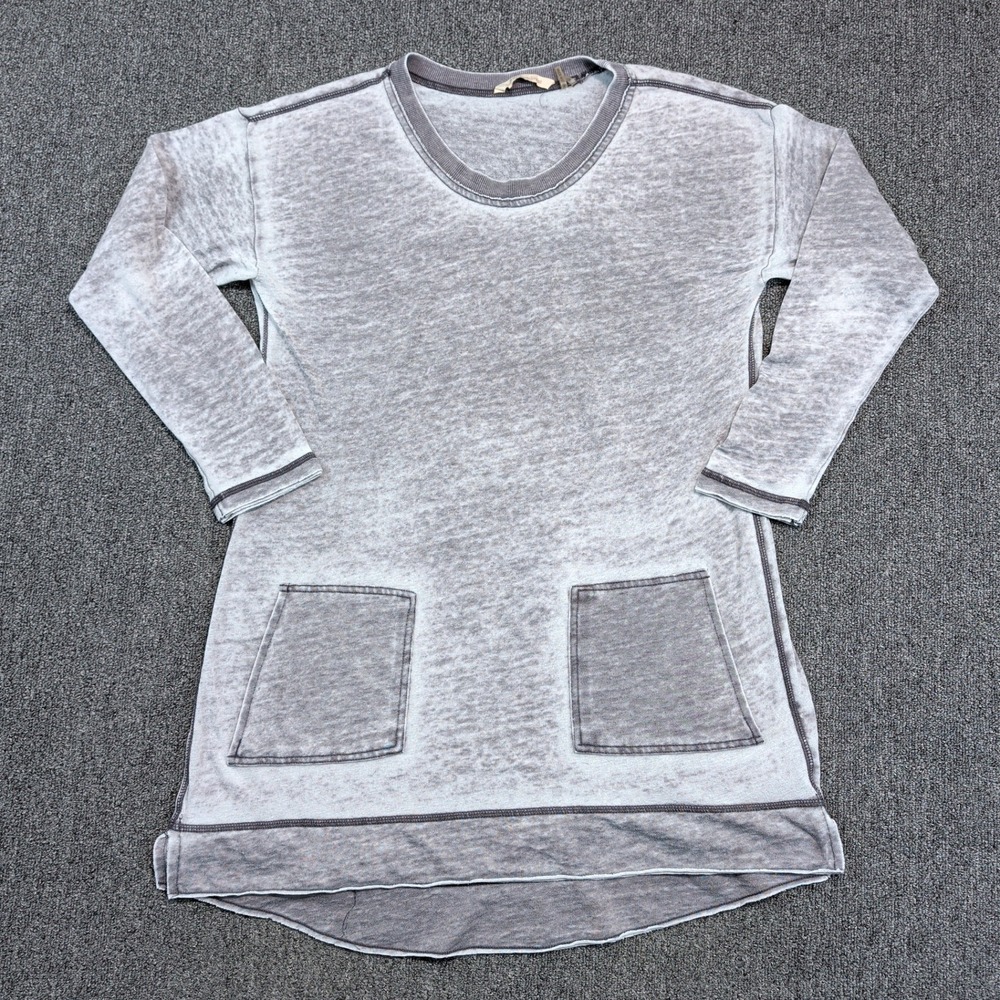 Soft Surroundings Boho Burnout Tunic Top M Gray High Low Pocket Long Sleeve